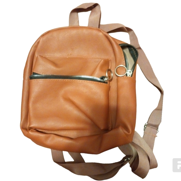 None Handbags - TAN Vegan Leather Mini Backpack
